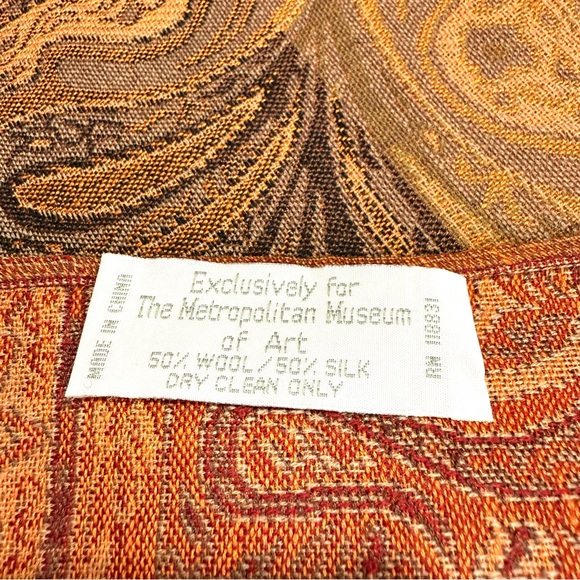 MoMA Scarf Multicolor Shawl Paisley Wool Silk Blend 78”*28” Warm Artsy Brown - Picture 7 of 8
